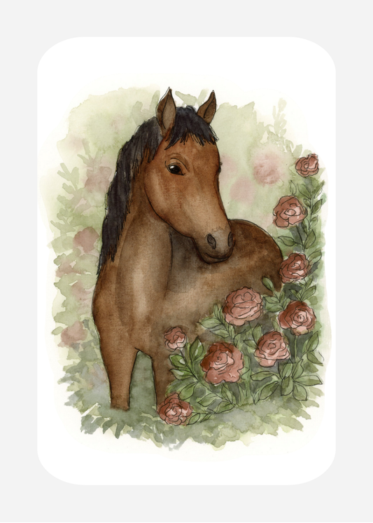 Kaart DI-18 Paard tussen bloemen