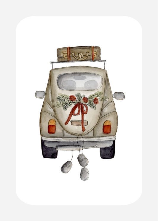 Kaart VO-5 Kleine Trouwauto Beige
